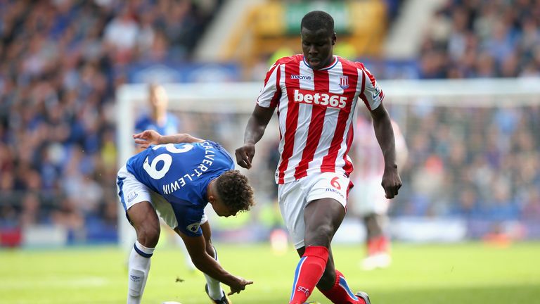 LIVERPOOL, ENGLAND - AUGUST 12: Kurt Zouma of Stoke City in action during the Premier League match between Everton and Stoke City at Goodison Park on Augus
