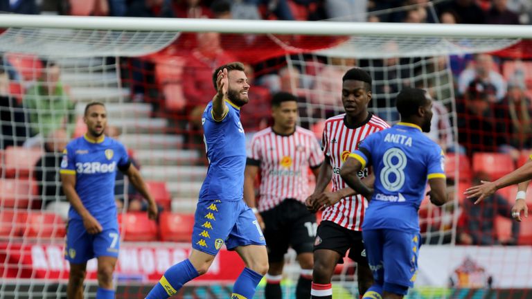 Leeds United's Stuart Dallas celebrates scoring his side's second goal of the game during the Sky Bet Championship match at Sunderland