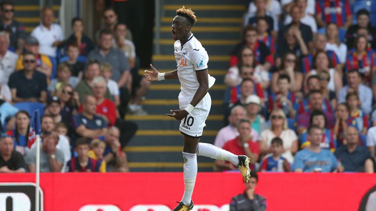 Tammy Abraham celebrates his first Premier League goal