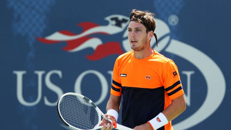 Cameron Norrie of the United Kingdom looks on during his first round Men's Singles match against Dmitry Tursunov of Russia