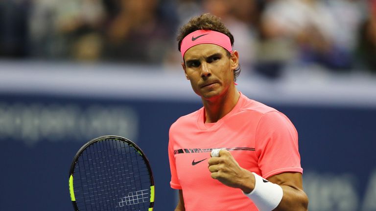 Rafael Nadal of Spain reacts against Dusan Lajovic of Serbia during their first round Men's Singles match on Day Two of the US Open