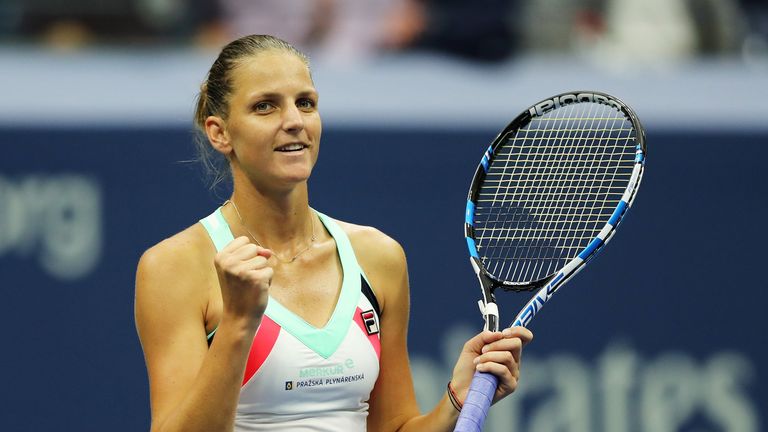 Die Tschechin Karolina Pliskova jubelt nach dem Sieg über die Polin Magda Linette bei den US Open. 