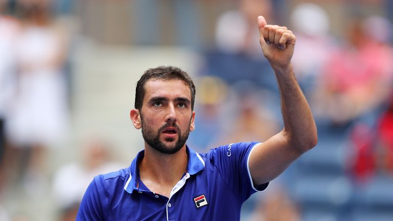 Marin Cilic of Croatia celebrates his first round Men's Singles match win over Tennys Sandgren of the United States