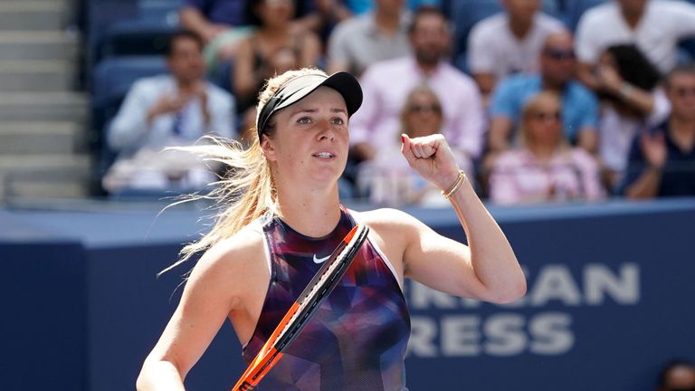 Ukraine's Elina Svitolina celebrates after defeating Russia's Evgeniya Rodina during their 2017 US Open Women's Singles match