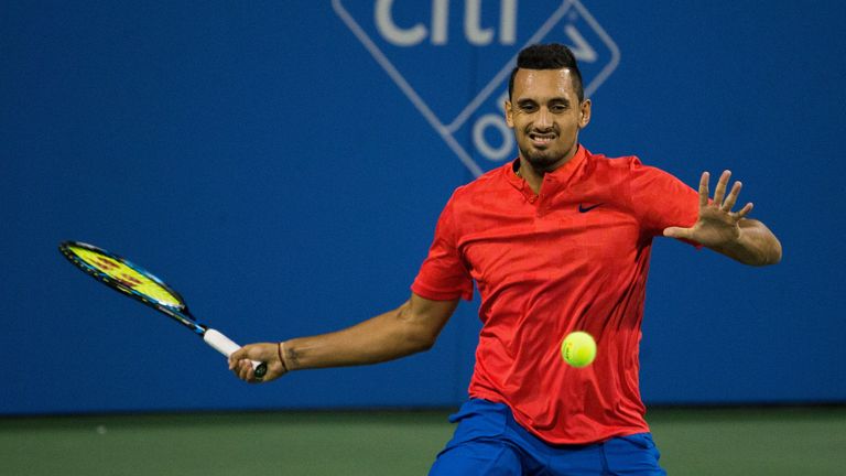 Nick Kyrgios of Australia competes with Tennys Sandgren of USA at William H.G. FitzGerald Tennis Center