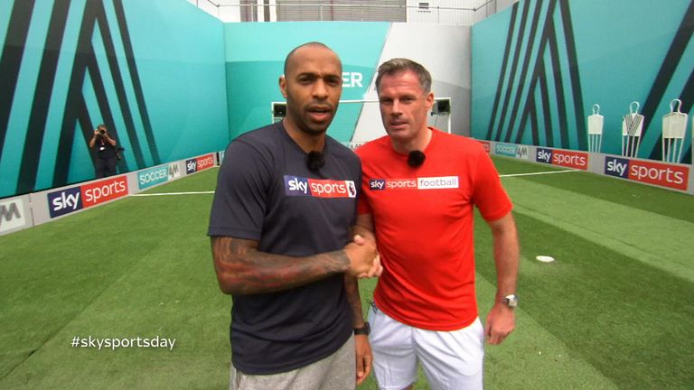 Thierry and Carra take the Crossbar Challenge at the #SkySportsDay. Who's got the skills?