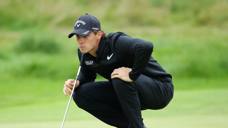 AALBORG, DENMARK - AUGUST 24:  Thomas Pieters of Belgium lines up a putt on the 1st hole during day one of Made in Denmark at Himmerland Golf & Spa Resort 
