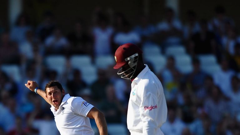 Tim Bresnan of England celebrates the wicket of Kirk Edwards of West Indies during the Second Investec Test