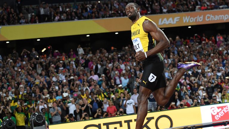 Jamaica's Usain Bolt wins a heat of the men's 100m athletics event at the 2017 IAAF World Championships at the London Stadium in London on August 4, 2017. 