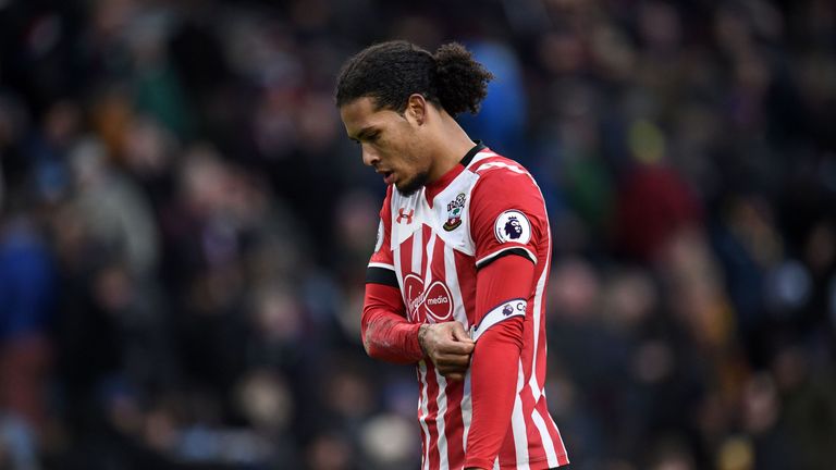 Southampton's Dutch defender Virgil van Dijk walks from the pitch at half time in the English Premier League football match between Burnley and Southampton