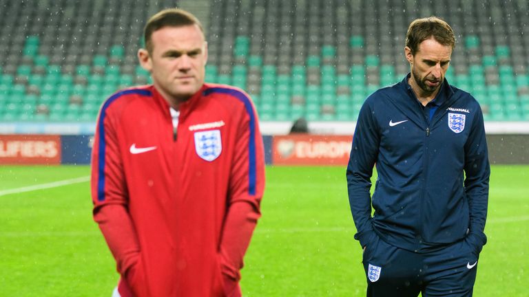 Gareth Southgate and Wayne Rooney on the eve of the World Cup 2018 qualifier against Slovenia