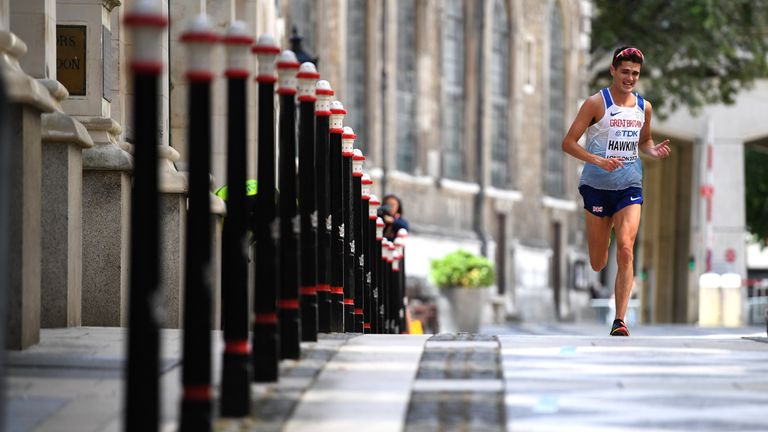 Callum Hawkins of Great Britain competes in the Men's Marathon during day three of the 16th IAAF World Athletics Championships