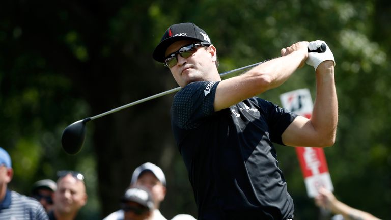 AKRON, OH - AUGUST 05:  Zach Johnson hits off the eighth tee during the third round of the World Golf Championships - Bridgestone Invitational at Firestone