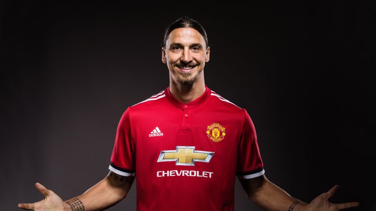 Zlatan Ibrahimovic poses after re-signing with Manchester United