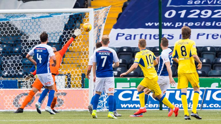 David Wotherspoon (10) fires St Johnstone ahead at Rugby Park