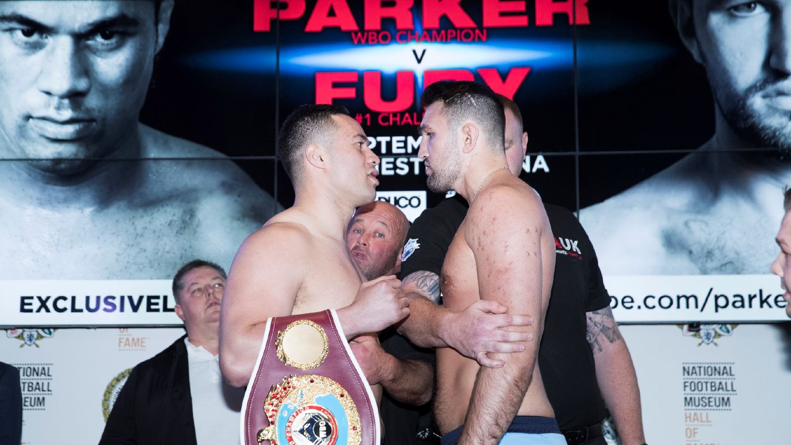 Hughie Fury and Joseph Parker separated by security at weighin for WBO title fight Boxing