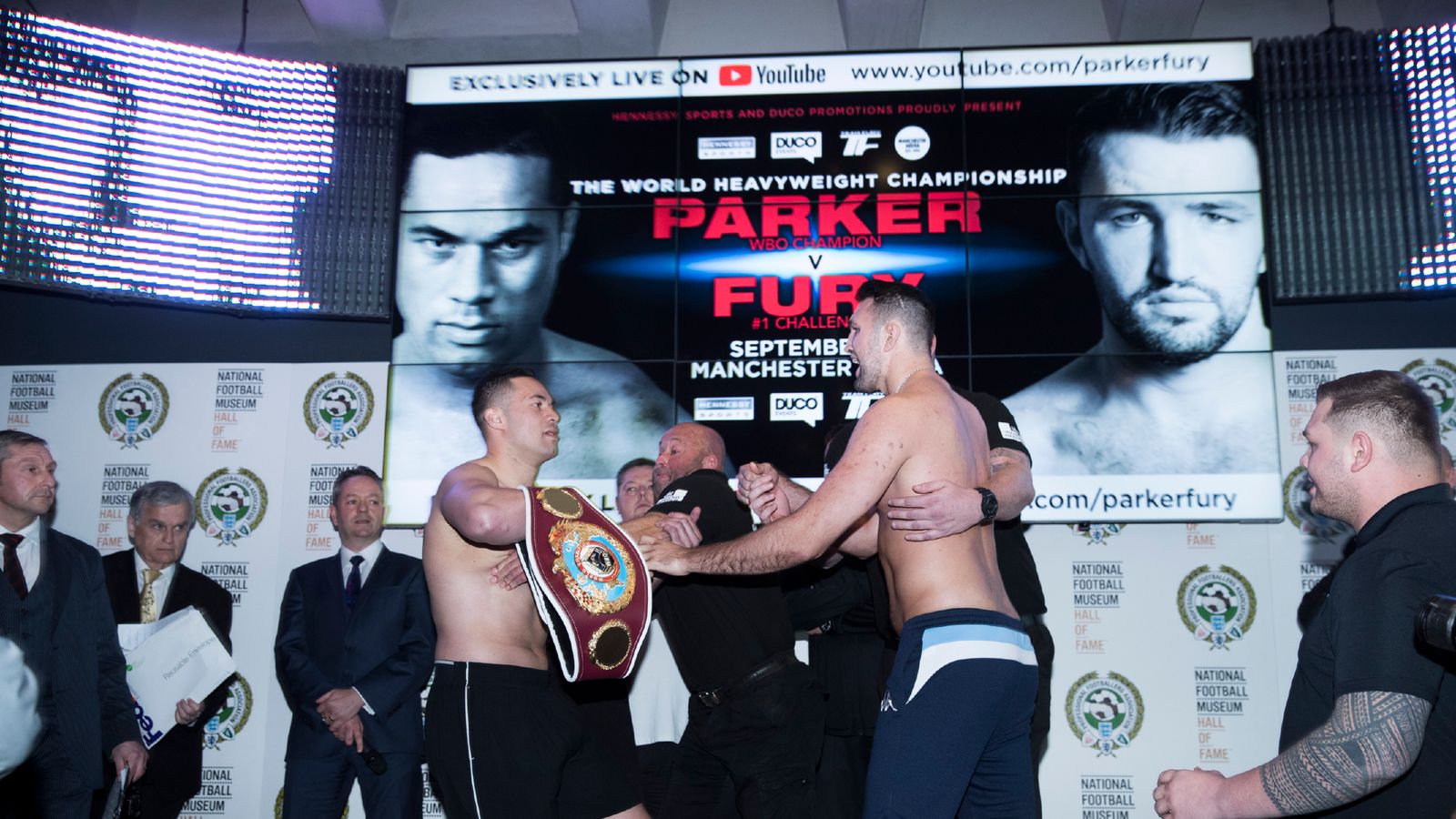 Hughie Fury and Joseph Parker separated by security at weighin for WBO title fight Boxing