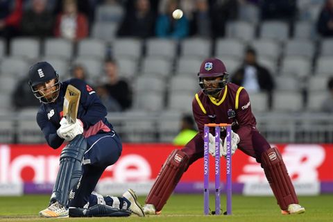 Jonny Bairstow plays a sweep during his fine innings