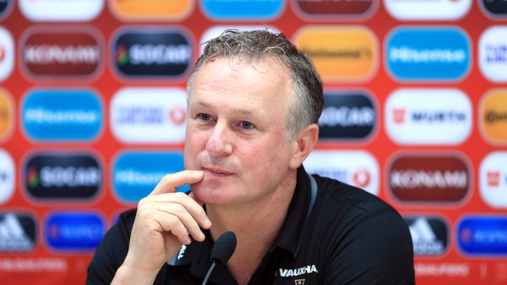 Northern Ireland manager Michael O'Neill during a press conference at the Tofiq Bahramov Stadium, Baku, Azerbaijan.