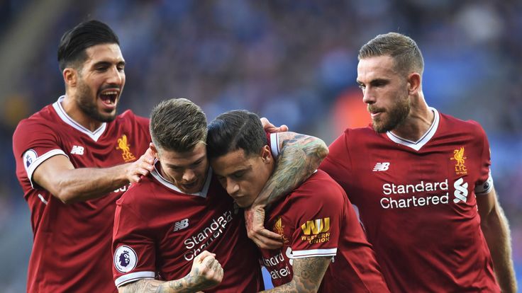 Philippe Coutinho is mobbed by his Liverpool team-mates