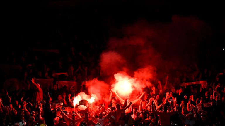 Fans of Cologne during Thursday's Europa League clash against Arsenal at the Emirates