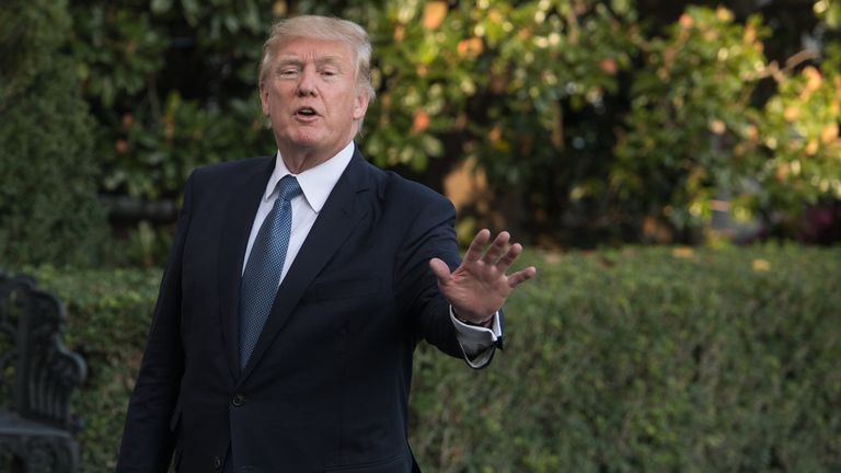 US President Donald Trump speaks to the press at the White House in Washington, DC, on September 24, 2017 upon arrival from his New Jersey golf club