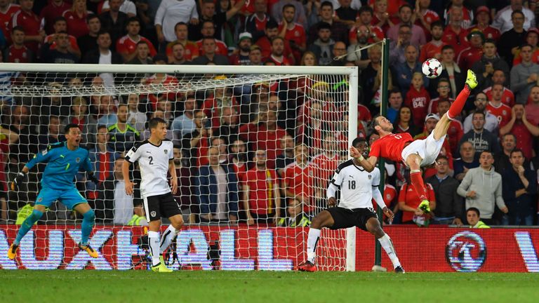 Gareth Bale nearly scored a spectacular overhead kick against Austria on Saturday evening