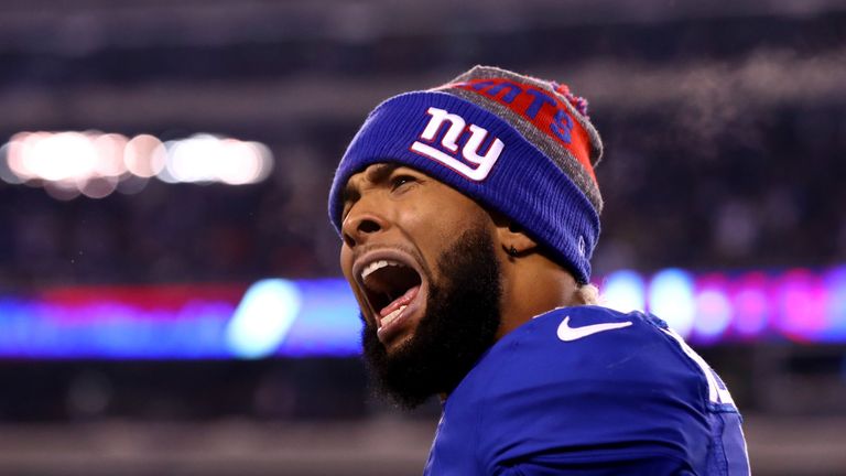 EAST RUTHERFORD, NJ - DECEMBER 11:  Odell Beckham Jr. #13 of the New York Giants shouts against the Dallas Cowboys during the fourth quarter of the game at