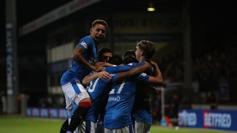 GLASGOW, SCOTLAND - SEPTEMBER 19: Carlos Alberto Pena of Rangers celebrates after he scores the opening goal of the game during the Betfred League Cup Quar