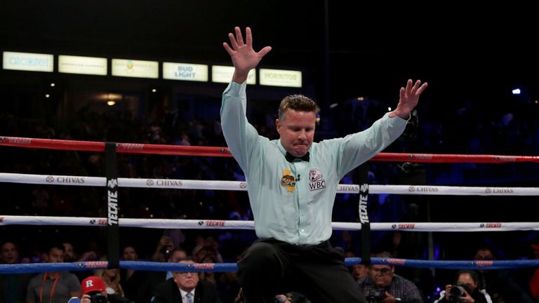 CARSON, CA - SEPTEMBER 09:  Roman Gonzalez of Nicaragua is counted out against Srisaket Sor Rungvisai of Thailand at StubHub Center on September 9, 2017 in