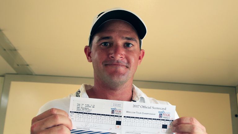 Sam Saunders holds his scorecard  after firing a 59 in Florida