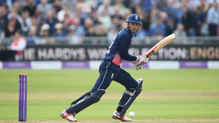 BRISTOL, ENGLAND - SEPTEMBER 24: Alex Hales of England hits out during the 3rd Royal London One Day International match between England and the West Indies
