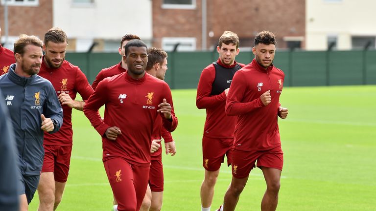 Alex-Oxlade Chamberlain joins his Liverpool team-mates in training at Melwood