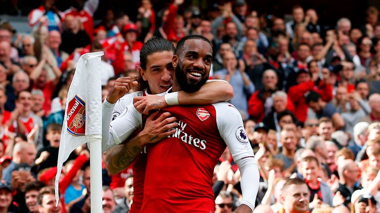 Alexandre Lacazette celebrates after doubling Arsenal's lead