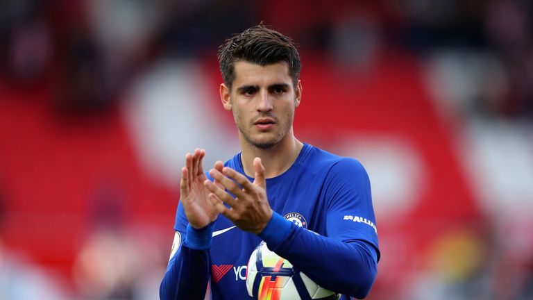 Alvaro Morata left with the matchball after Chelsea beat Stoke 4-0