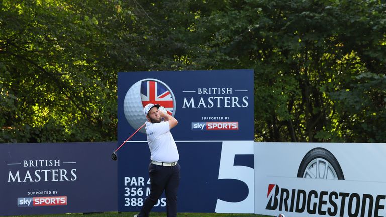 WATFORD, ENGLAND - OCTOBER 15:  Andrew Johnston of England hits his tee shot on the fifth hole during the third round of the British Masters at The Grove o