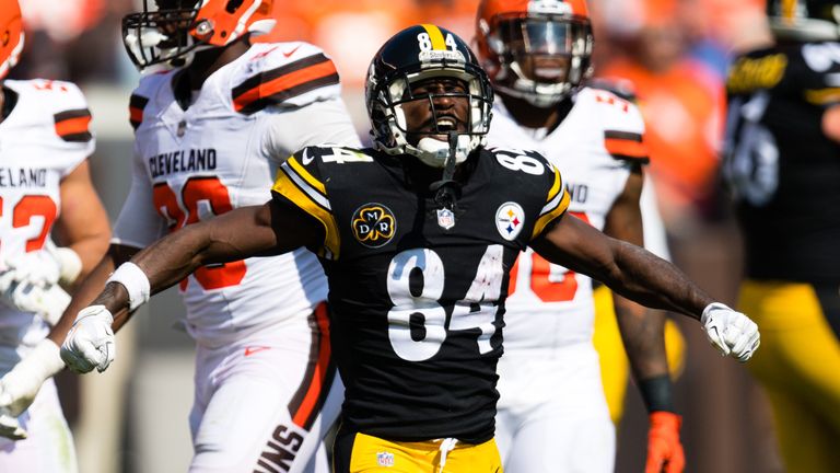Antonio Brown reacts after running for a first down during the second half against the Cleveland Browns