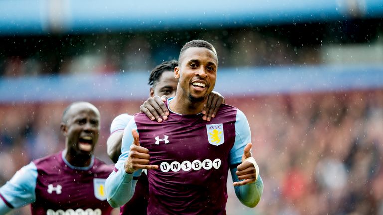 Jonathan Kodjia scores from the penalty spot to give Aston Villa the lead at Villa Park