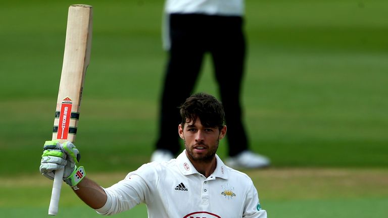 Surrey's Ben Foakes celebrates his century during day two of the Specsavers County Championship Division One