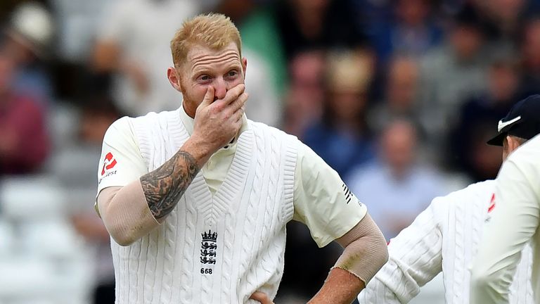 Ben Stokes reacts after losing a review of Hashim Amla during the second test between England and South Africa