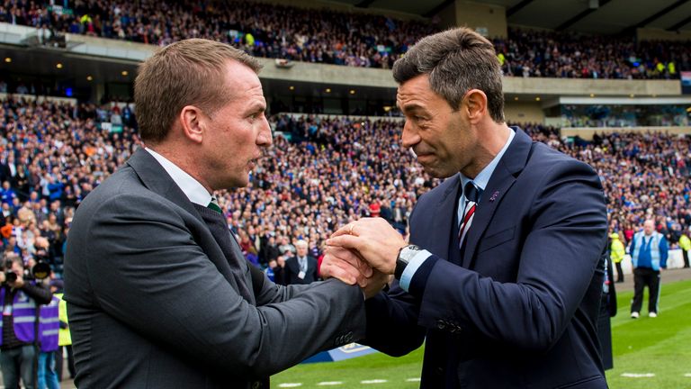 Brendan Rodgers (left) with Pedro Caixinha before the Scottish Cup semii-final last season