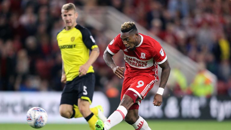 Middlesbrough's Britt Assombalonga during the Sky Bet Championship match at the Riverside Stadium