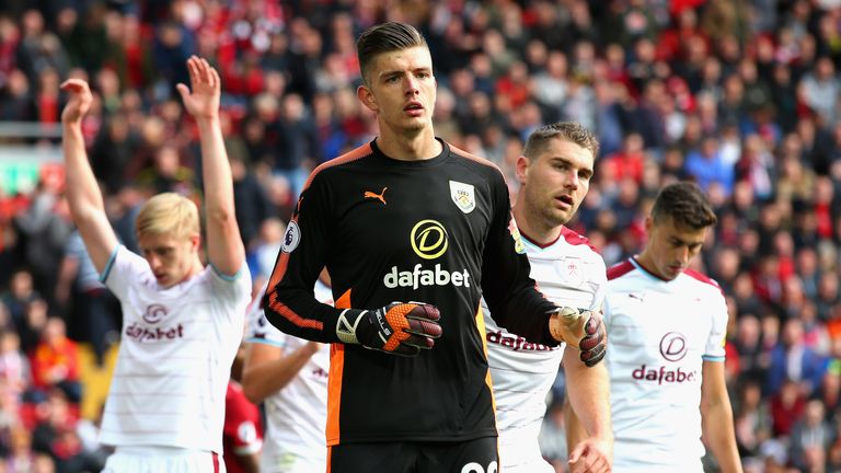 LIVERPOOL, ENGLAND - SEPTEMBER 16: Nick Pope of Burnley looks on after the Premier League match between Liverpool and Burnley at Anfield on September 16, 2