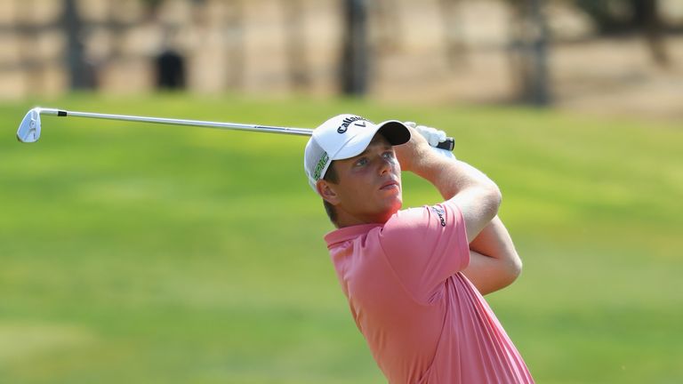 ALBUFEIRA, PORTUGAL - SEPTEMBER 21:  Callum Shinkwin of England plays his second shot on the 3rd during day one of the 2017 Portugal Masters at Oceanico Vi