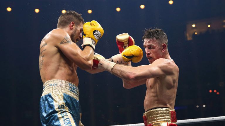 Callum Smith and Erik Skoglund trade punches during the WBSS Super Middleweight Quarter-Final fight at Echo Arena