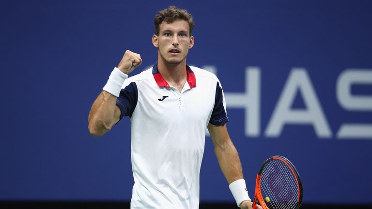 NEW YORK, NY - SEPTEMBER 03:  Pablo Carreno Busta of Spain celebrates after winning the first set during his fourth round match against Denis Shapovalov of
