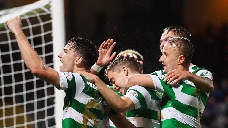 James Forrest (centre) takes the plaudits after doubling the lead