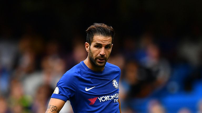 Cesc Fabregas of Chelsea controls the ball during the Premier League match between Chelsea and Burnley at Stamford Bridge