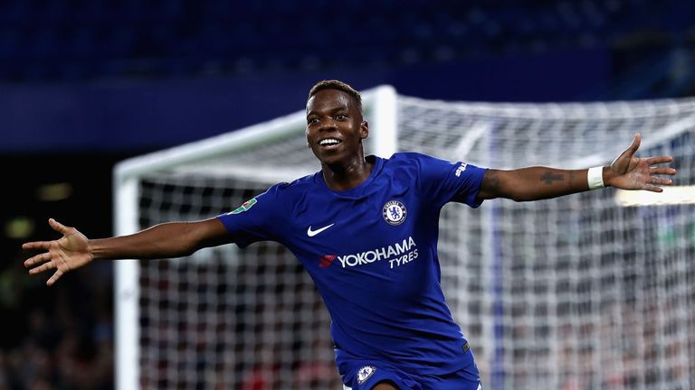 Charly Musonda celebrates after scoring against Nottingham Forest