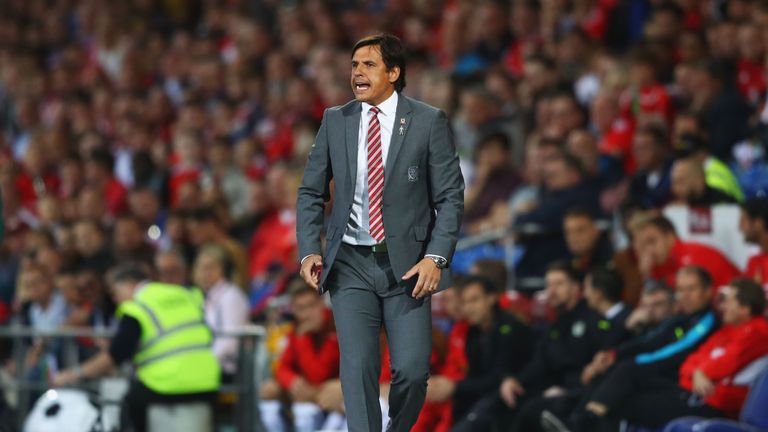 CARDIFF, WALES - SEPTEMBER 02:  Chris Coleman manager of Wales reacts during the FIFA 2018 World Cup Qualifier between Wales and Austria at Cardiff City St
